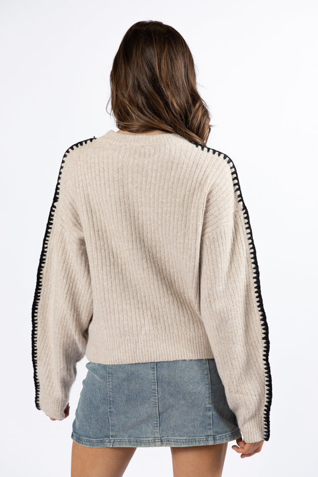 In and Out Taupe and Black Contrast Stitch Sweater FINAL SALE