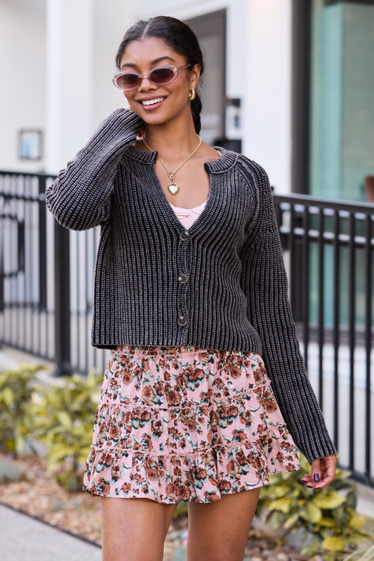 Livvy Long Sleeve Washed Black Cardigan SALE