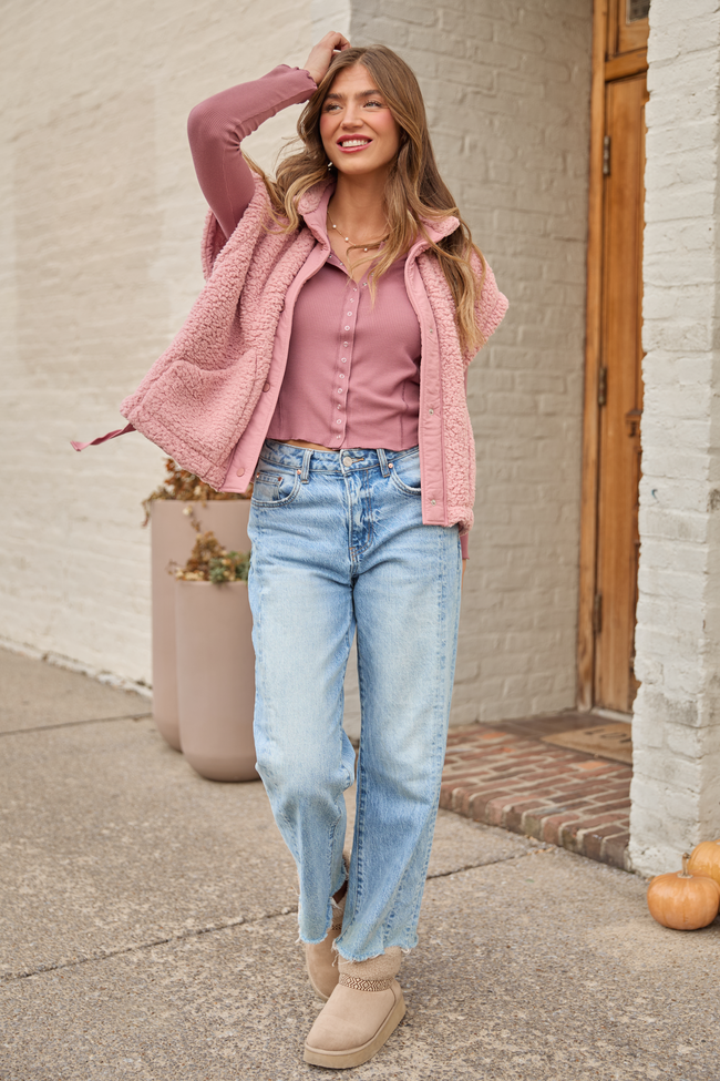 Anneliese Pink Waffle Henley Top SALE