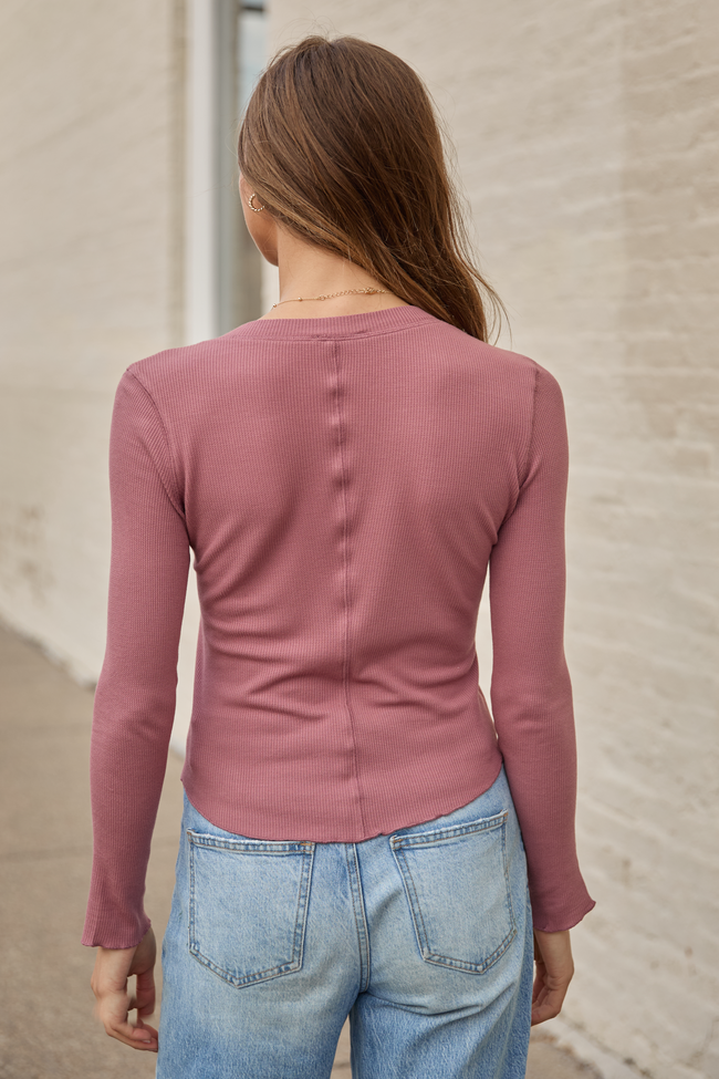 Anneliese Pink Waffle Henley Top SALE